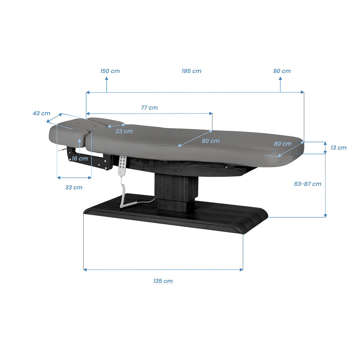 Lettino SPA Elettrico Sillon Relax – Grigio, Base Nero · Schema dimensioni