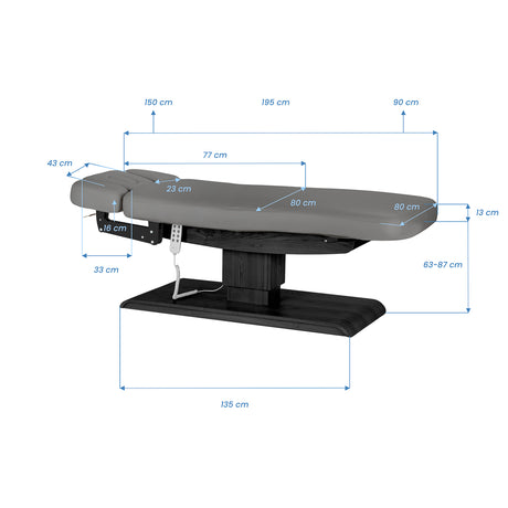 Lettino SPA Elettrico Sillon Relax – Grigio, Base Nero · Schema dimensioni
