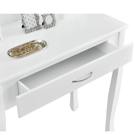 White LENA Vanity with 3 drawers mirror + stool - BVShop