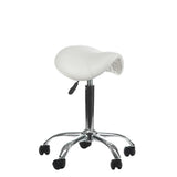 White cosmetic stool BD-9909 by Beauty System with cushioned seat and chrome base, ideal for beauty salons and makeup artists.