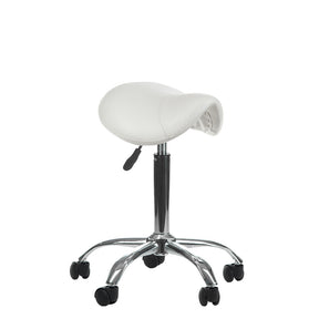 White cosmetic stool BD-9909 by Beauty System with cushioned seat and chrome base, ideal for beauty salons and makeup artists.