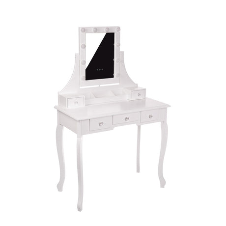 White MONICA vanity table with LED mirror + stool - BVShop