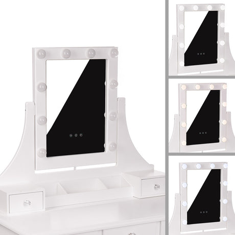 White MONICA vanity table with LED mirror + stool - BVShop