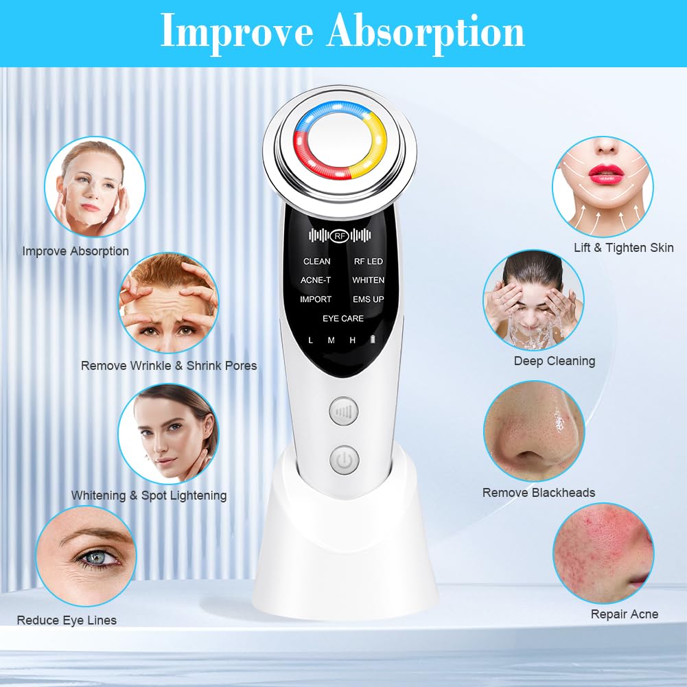 8 in 1 facial massager with ergonomic V shaped contact head