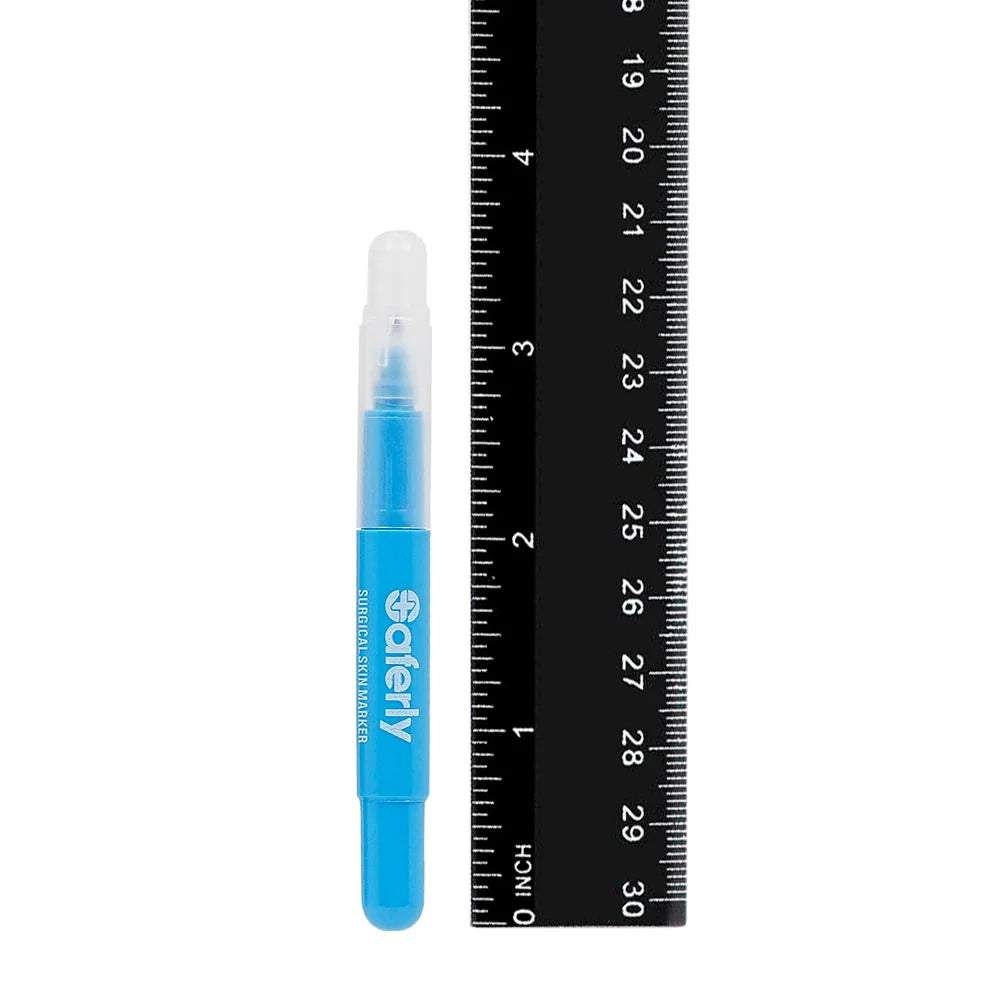 Saferly fine tip surgical skin marker in white and violet with dual tips for precise skin marking and surgical planning.