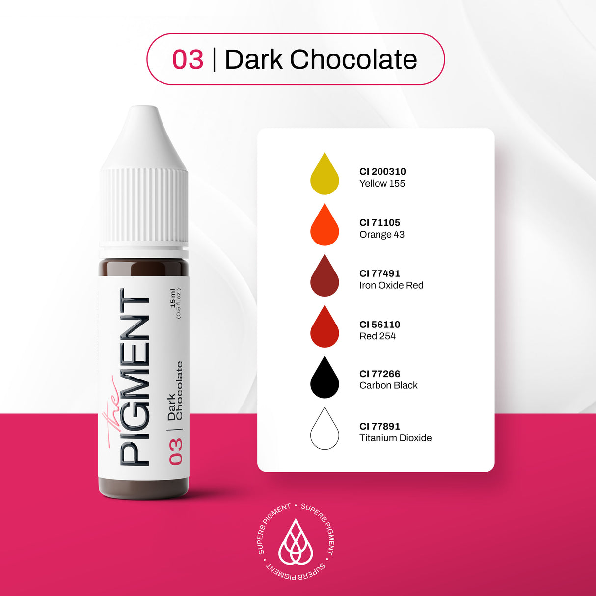 The Pigment 03 Dark Chocolate PMU pigment among brow and eyeliner pigment shades