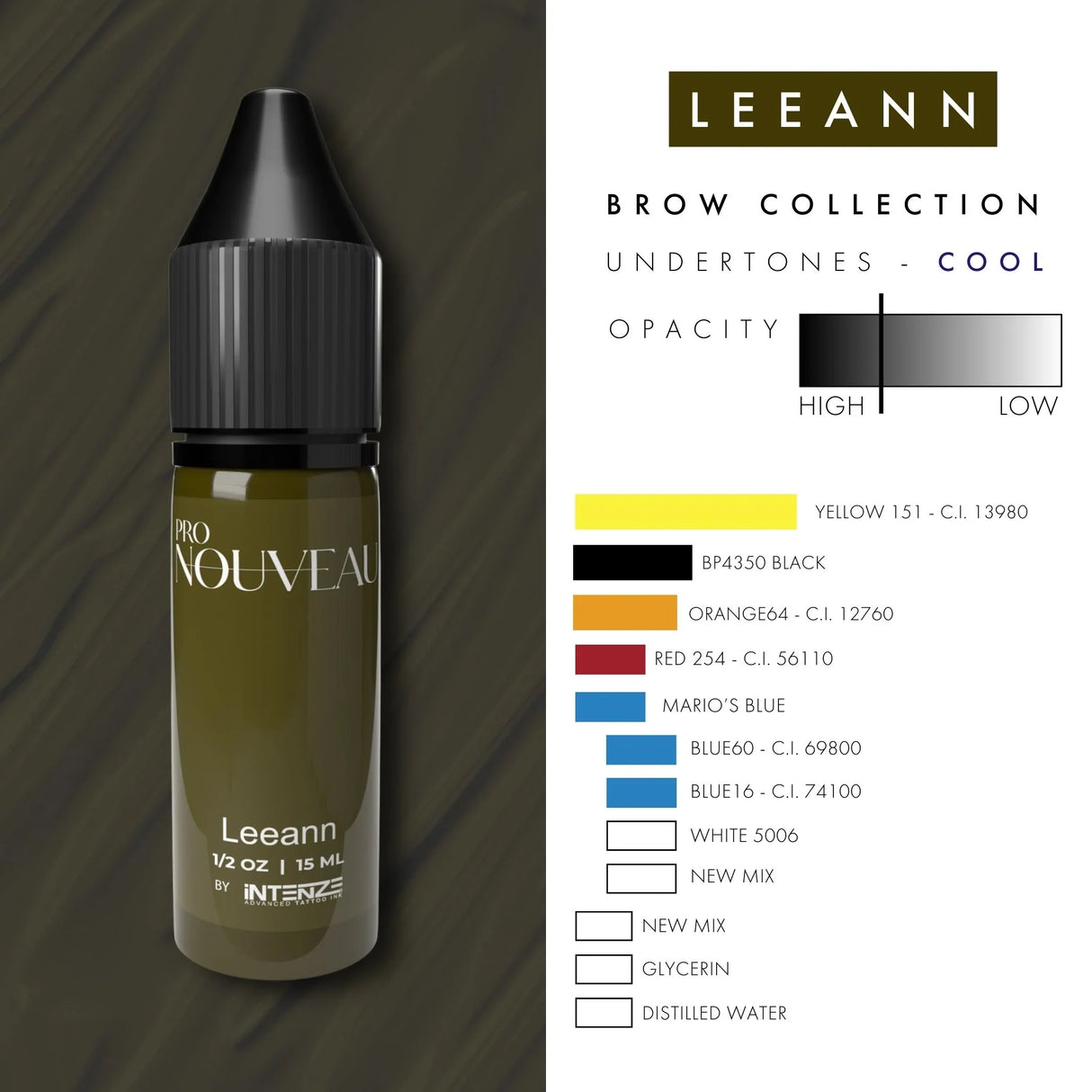 Pigmenti per sopracciglia Pro Nouveau di Intenze Leean 15ml