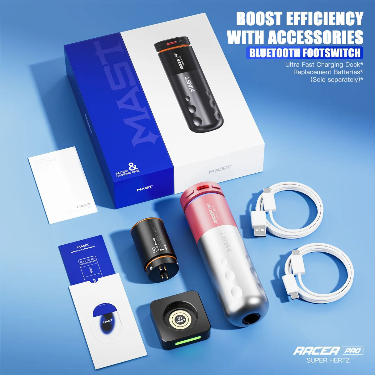 Penna per tatuaggi senza fili Mast Racer Pro rosa corsa 4,2 mm corsa