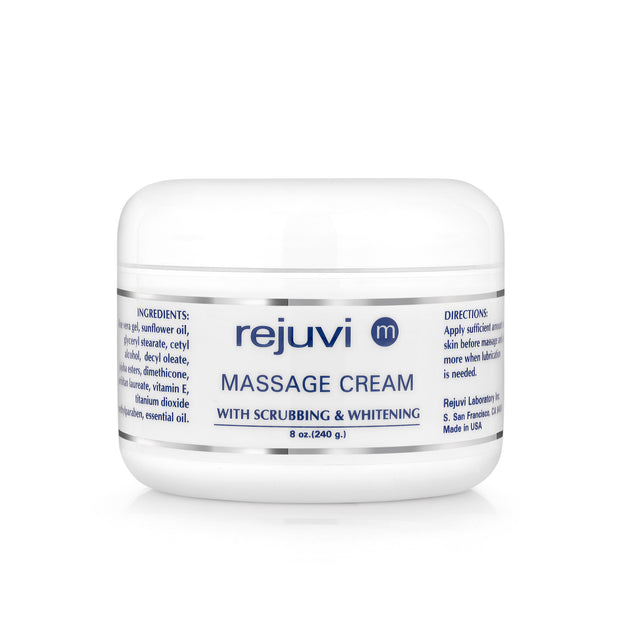 Rejuvi m Crema Massaggio Scrub 240g – Vasetto, etichetta anteriore