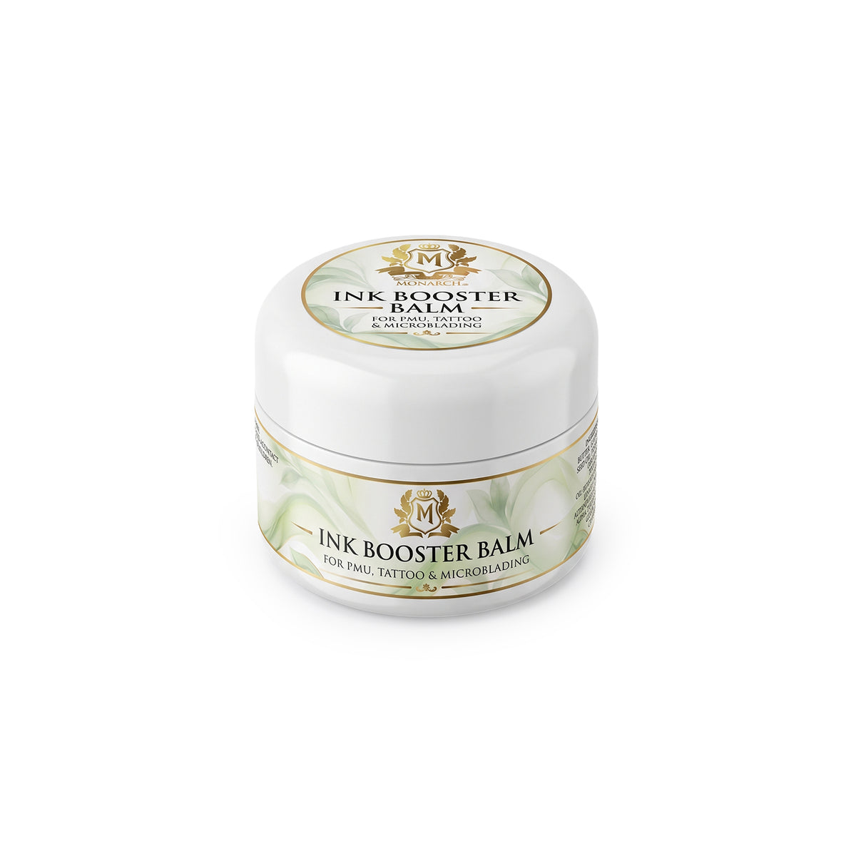 Skin Monarch Ink Booster Balm 30ml, vista inclinata con coperchio ed etichetta frontale
