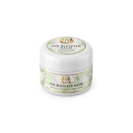 Skin Monarch Ink Booster Balm 30ml, vista inclinata con coperchio ed etichetta frontale