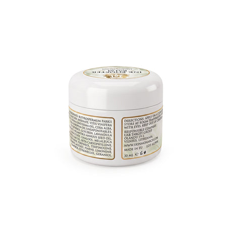 Skin Monarch Ink Booster Balm 30ml, etichetta posteriore con ingredienti e istruzioni