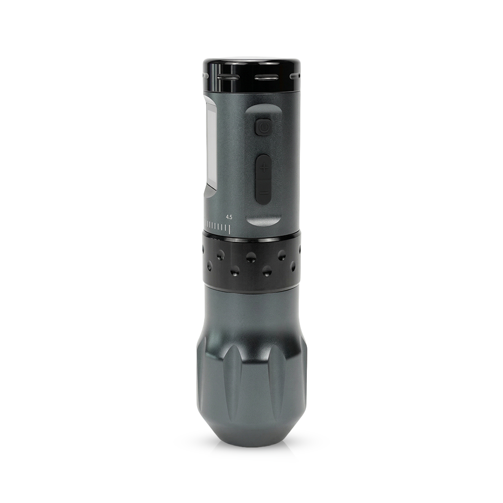 Gray AVA UNI-B wireless tattoo pen machine with ergonomic design and adjustable needle mechanism.