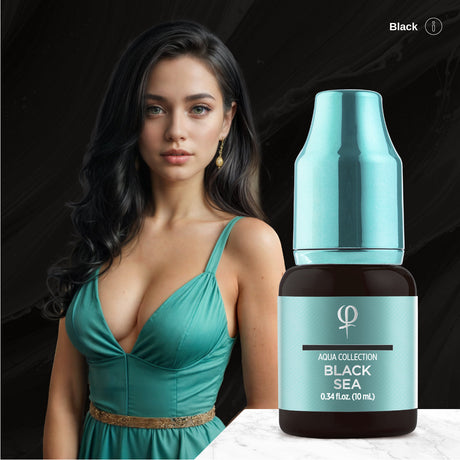 PhiAcademy PMU Aqua Black Sea Pigment 10ml — product colour presentation