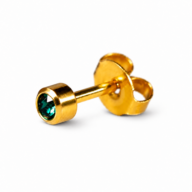 Caflon Blu Piercing Earrings Emerald 4 mm (24ct Gold Plated)