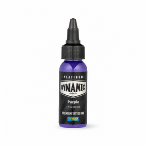 Flacone di inchiostro per tatuaggi Dynamic Platinum Purple 30ml su fondo bianco con ombra morbida e naturale
