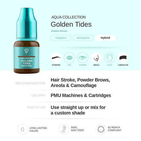 PhiAcademy PMU Aqua Golden Tides Pigment 10ml – pigment shade and product information