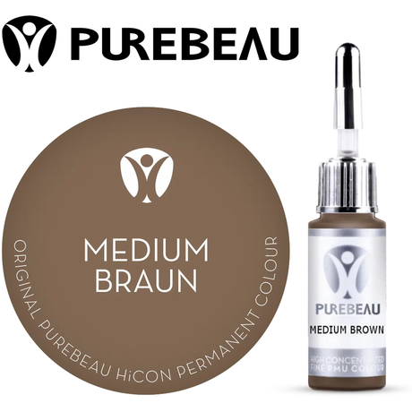 Purebeau Medium Brown 10ml HiCON, flacone di pigmento per sopracciglia e campione di colore