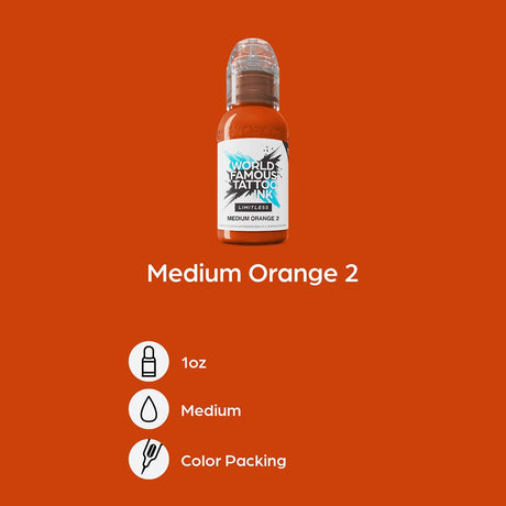 World Famous Limitless Tattoo Ink Medium Orange 2 30ml - BVShop